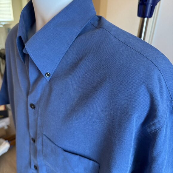 Kenneth Cole KC Reaction Large 16.5 16 1/2 Mens Blue Short Sleeve Button Shirt - Picture 13 of 13